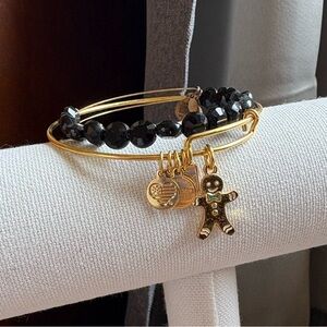 Alex and Ani shiny Gingerbread Man Holiday Charm Bracelet, black beaded bracelet
